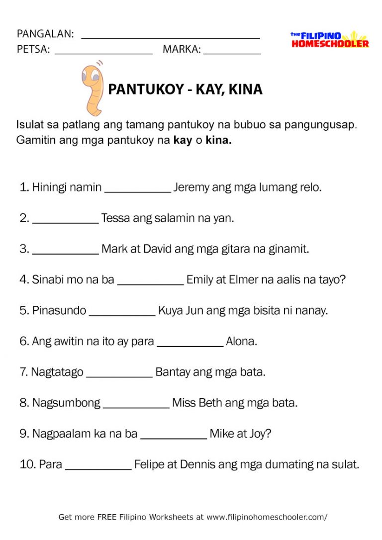 Free Pantukoy Worksheets KAY, KINA — The Filipino Homeschooler