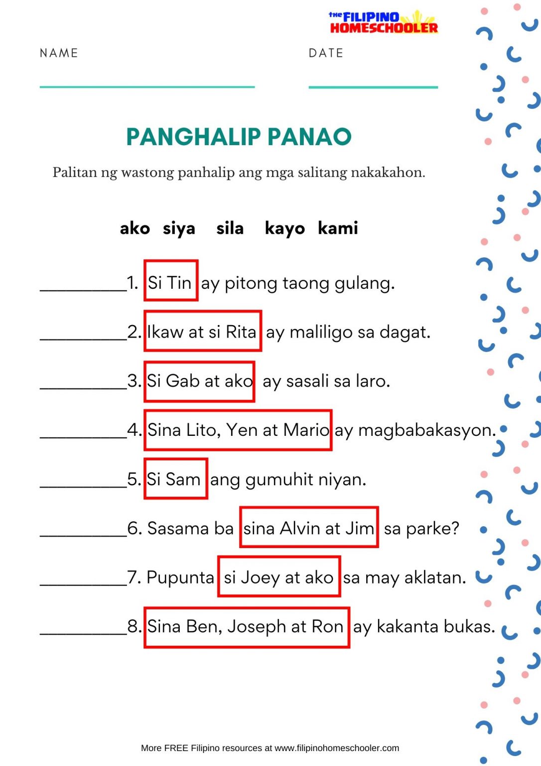 Free Panghalip Panao Worksheet SET 2 The Filipino Homeschooler