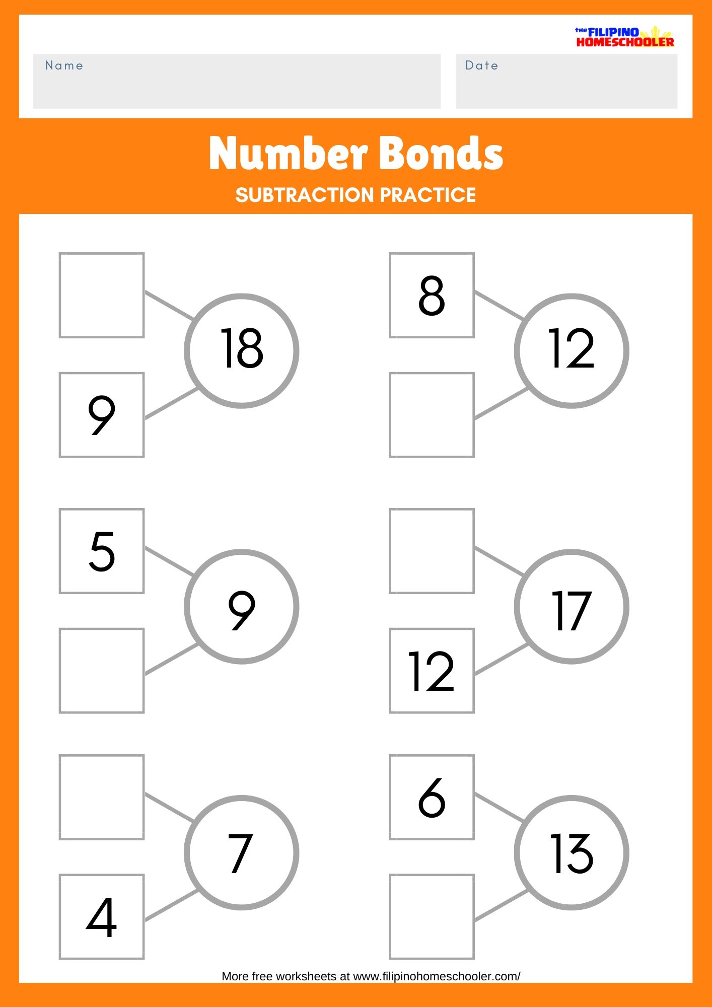 Subtraction Using Number Bonds 2nd Grade Worksheet