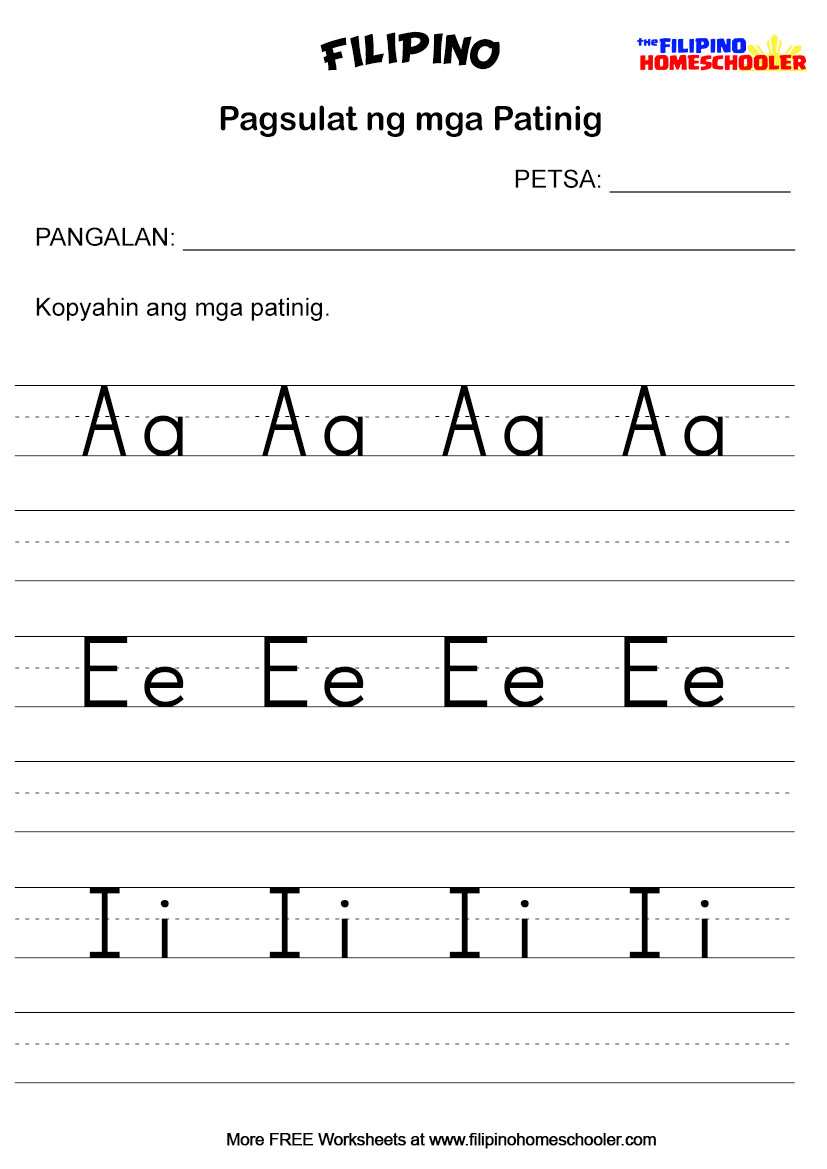 pagsulat ng mga patinig worksheets the filipino homeschooler