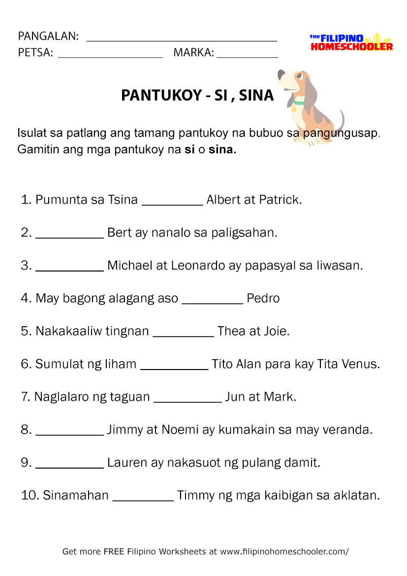 free pantukoy worksheets si sina the filipino