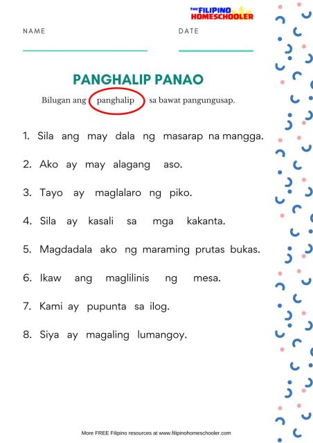 Free Panghalip Panao Worksheet SET 1 — The Filipino Homeschooler