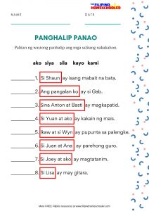 Panghalip Panao Worksheet Grade 1