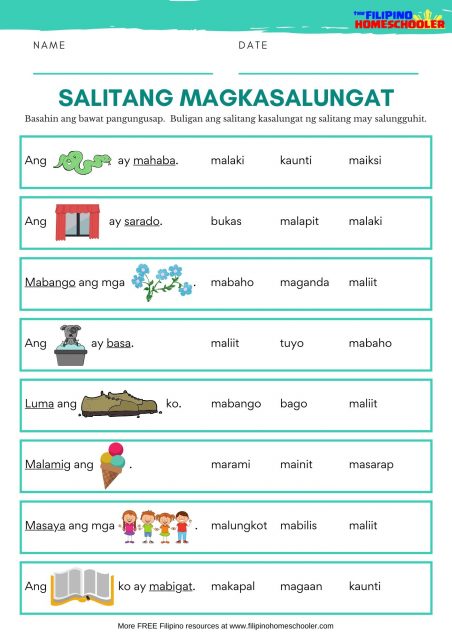 Free Filipino Worksheets (part 1) The Homeschooler Magkasalungat ...