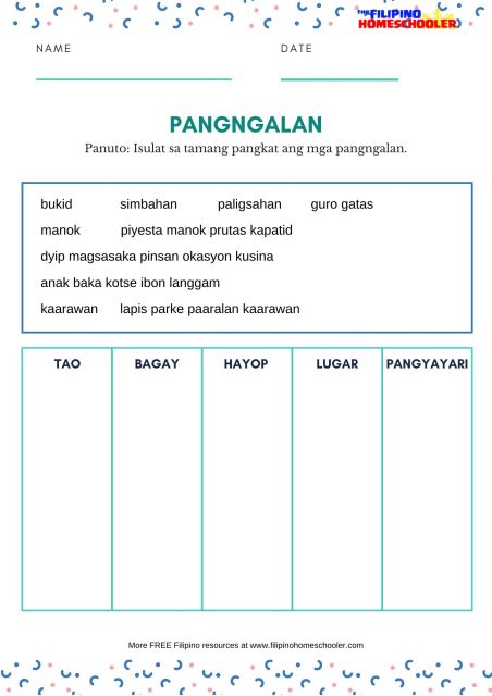 Mga Uri Ng Pangngalan Worksheets — The Filipino Homeschooler