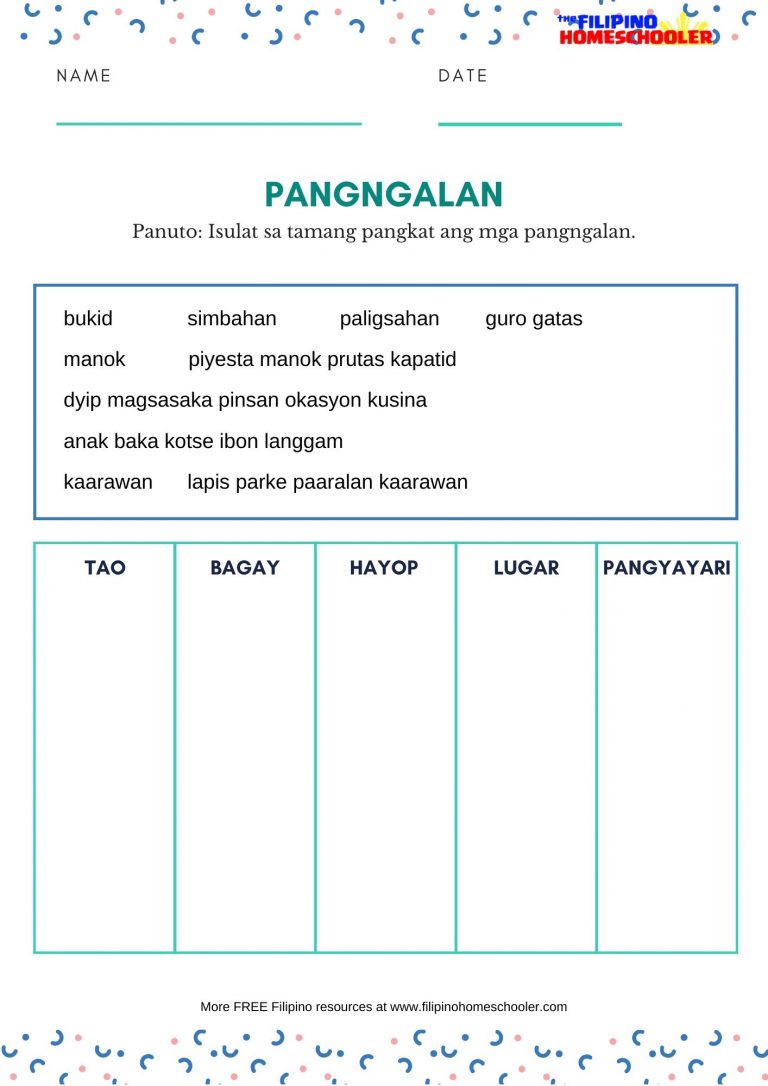 Uri Ng Pangngalan E Worksheet Worksheet For Grade 2 Filipino Pang Ukol ...