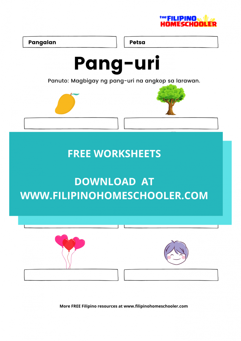 mga uri ng pang uri worksheets the filipino homeschooler