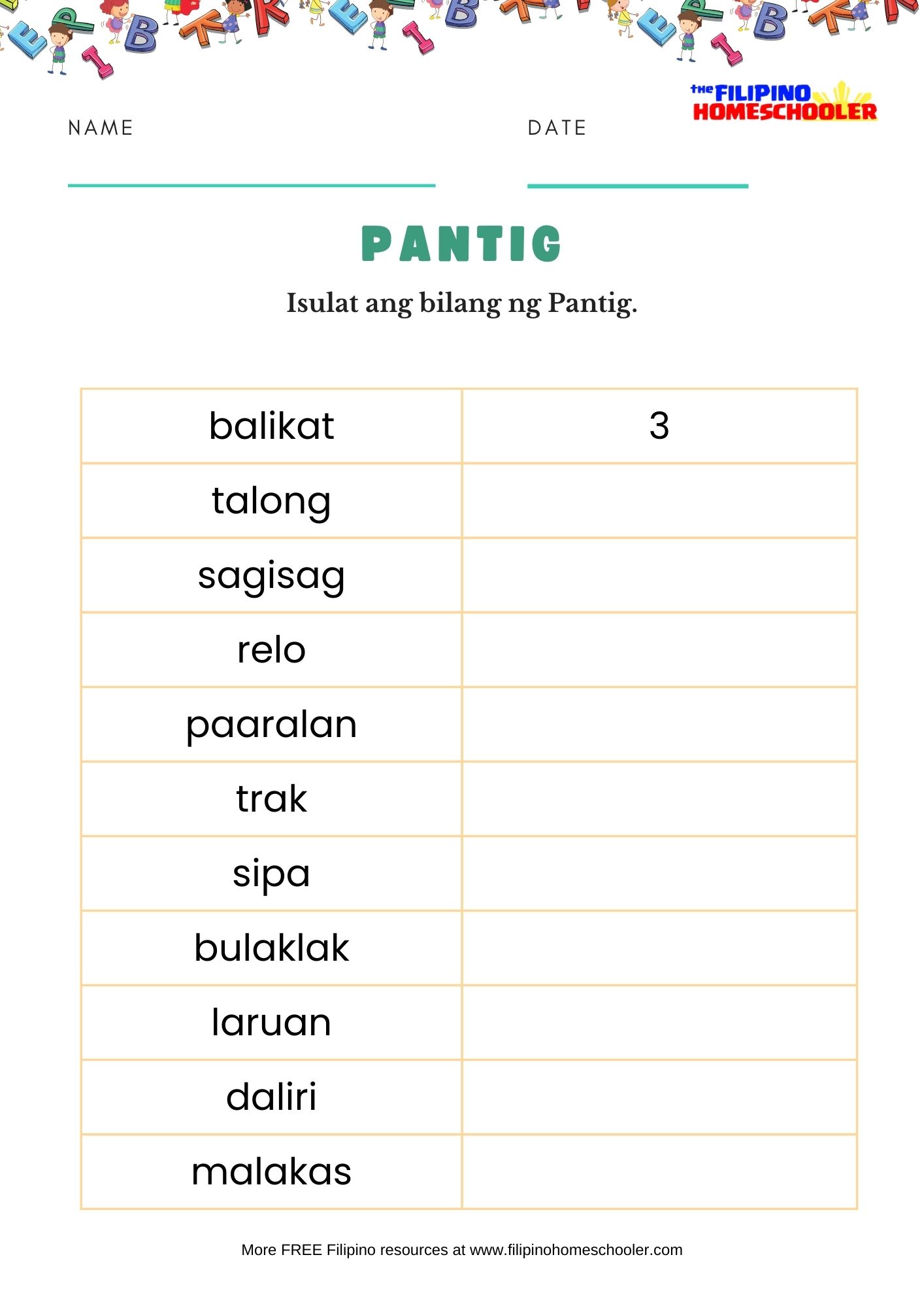 Bilang Ng Pantig Worksheets — The Filipino Homeschooler