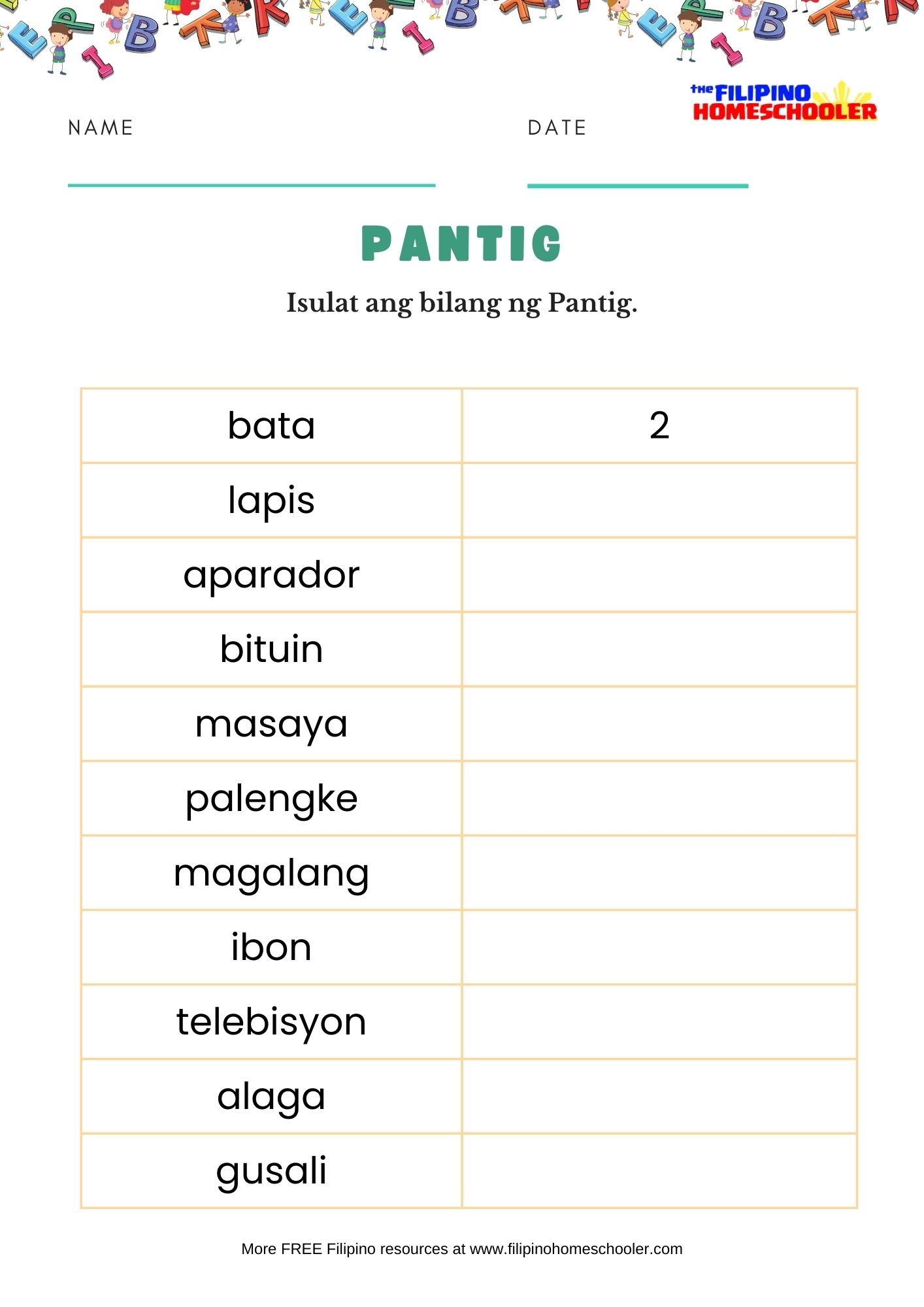 Bilang Ng Pantig Worksheets — The Filipino Homeschooler